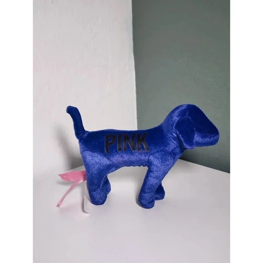 Victoria’s Secret PINK Plush Dog Purple Velour Black LOVE Writing 7” Stuffed Toy